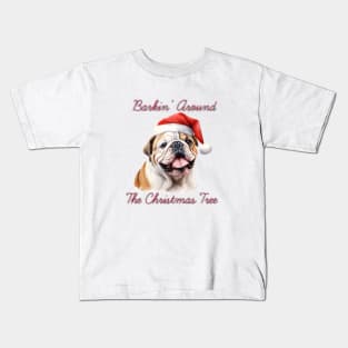 Christmas English Bulldog Dog in Santa Hat Kids T-Shirt